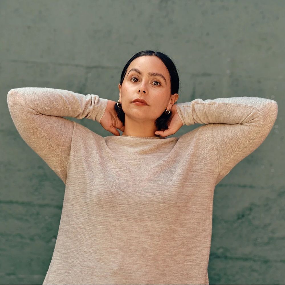 Eileen Fisher Lightweight Oversized Tencel Pullover Sweater Oatmeal Beige Xs